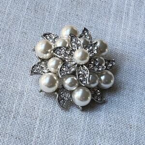 Vintage 1930s–40s Faux Pearl & Rhinestone Floral Fur Clip Heavy Art Deco Era